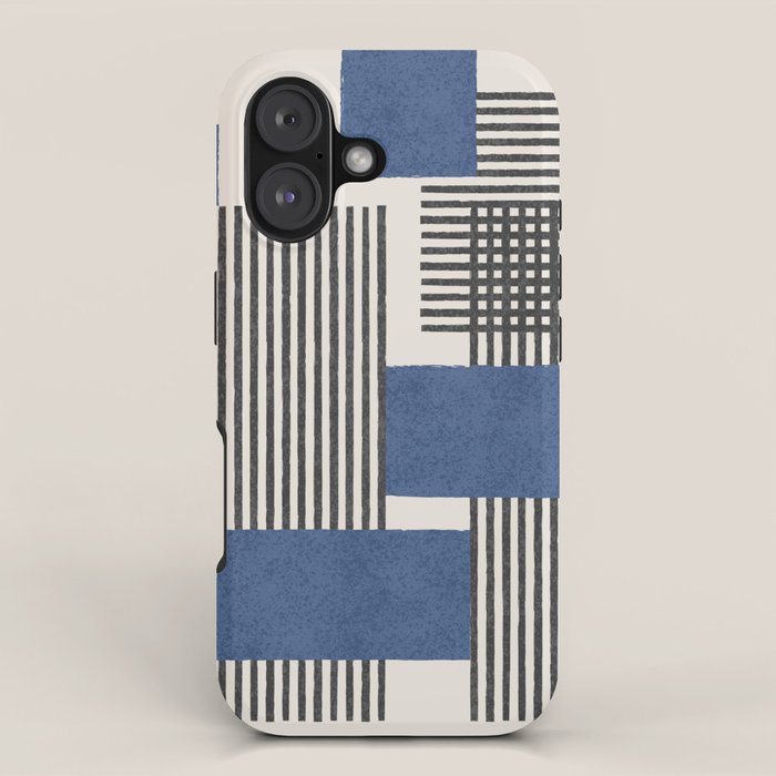 Stripes and Square Blue Composition - Abstract iPhone Case Gallery Image 1