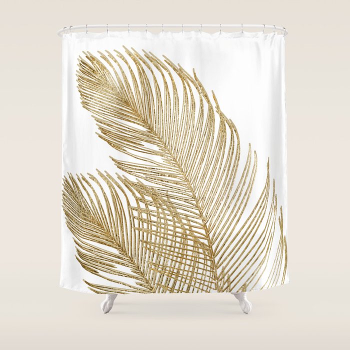 Palm Leaves Finesse Line Art with Gold Foil #2 #minimal #decor #art #society6 Shower Curtain Gallery Image 1