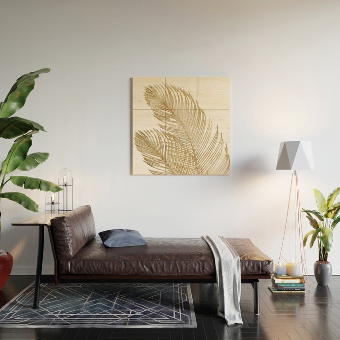 Palm Leaves Finesse Line Art with Gold Foil #2 #minimal #decor #art #society6 Wood Wall Art Gallery Image 2