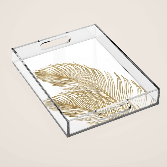 Palm Leaves Finesse Line Art with Gold Foil #2 #minimal #decor #art #society6 Acrylic Tray Gallery Image 1