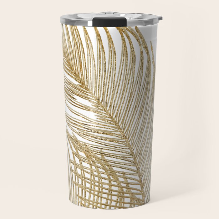 Palm Leaves Finesse Line Art with Gold Foil #2 #minimal #decor #art #society6 Travel Mug Gallery Image 1