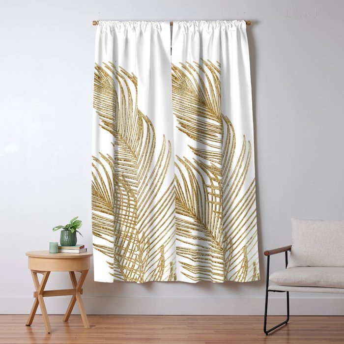 Palm Leaves Finesse Line Art with Gold Foil #2 #minimal #decor #art #society6 Window Curtain Gallery Image 1