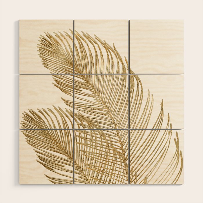 Palm Leaves Finesse Line Art with Gold Foil #2 #minimal #decor #art #society6 Wood Wall Art Gallery Image 1