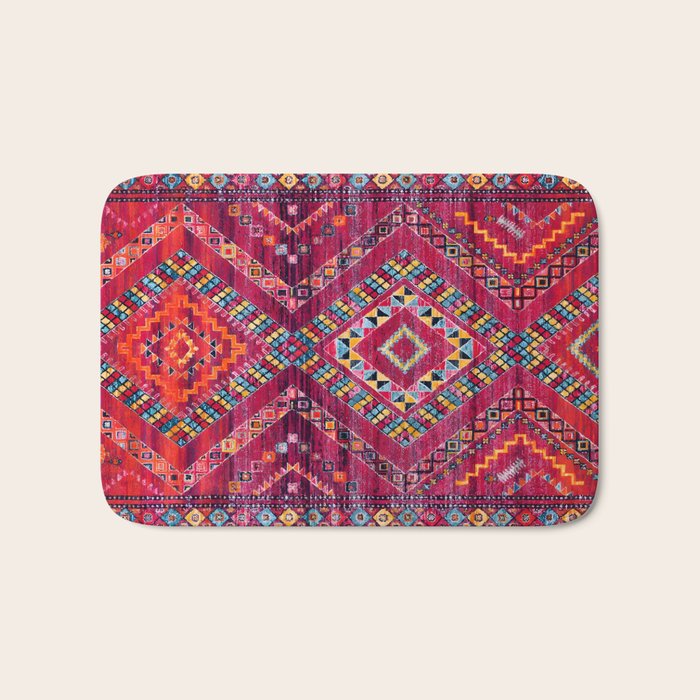 Rose Oasis: Vintage Bohemian Geometric Heritage Bath Mat Gallery Image 1