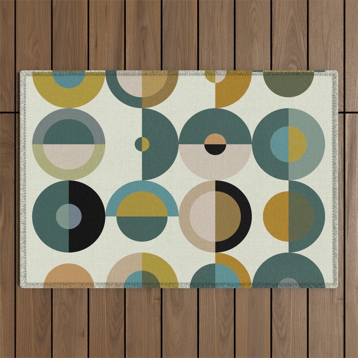 mid century modern geometric art Outdoor Rug Gallery Image 1