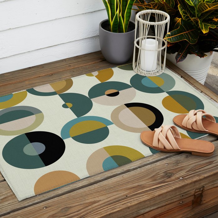 mid century modern geometric art Outdoor Rug Gallery Image 2