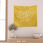 Scandinavian Brushed Gold Floral Ornament | Tropical Line Art Wall Tapestry Gallery Image 2