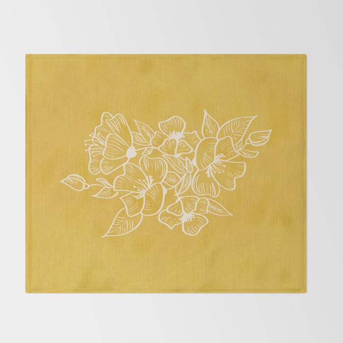 Scandinavian Brushed Gold Floral Ornament | Tropical Line Art Throw Blanket Gallery Image 2