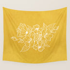Scandinavian Brushed Gold Floral Ornament | Tropical Line Art Wall Tapestry Gallery Image 4