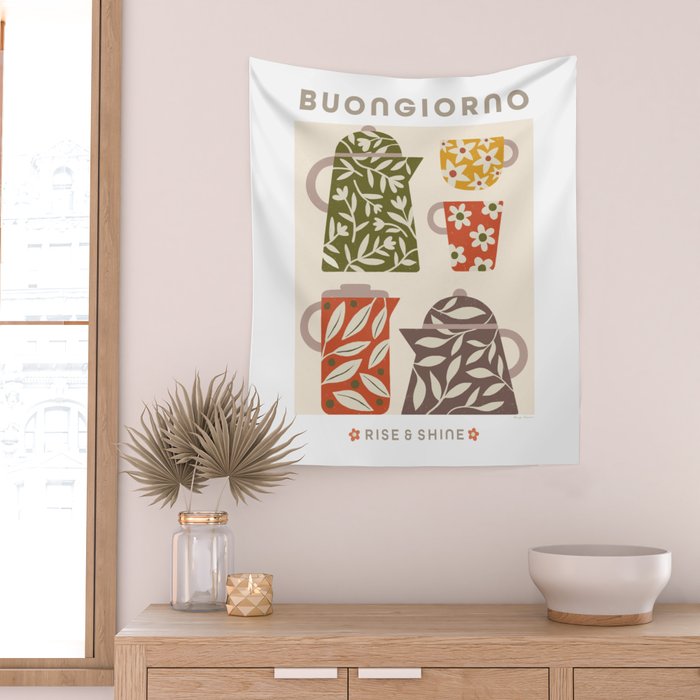 Buongiorno Retro Floral Coffee Wall Tapestry Gallery Image 2