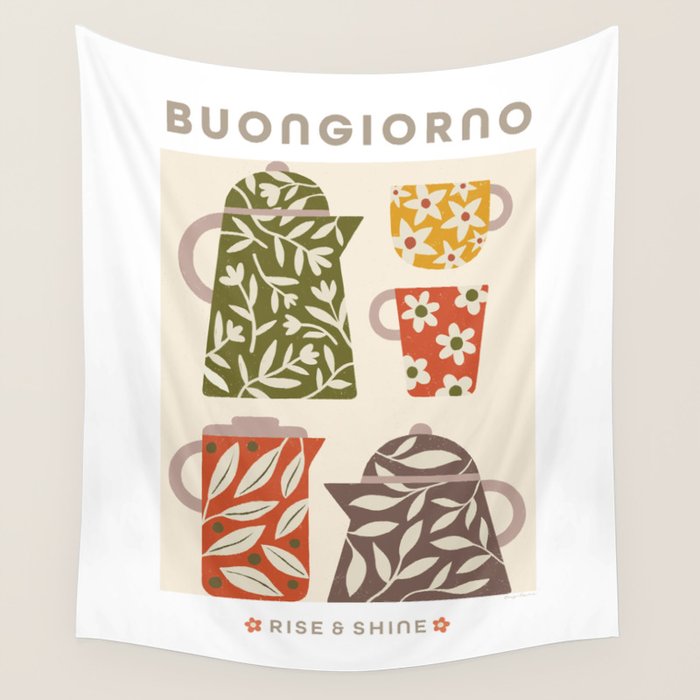 Buongiorno Retro Floral Coffee Wall Tapestry Gallery Image 1