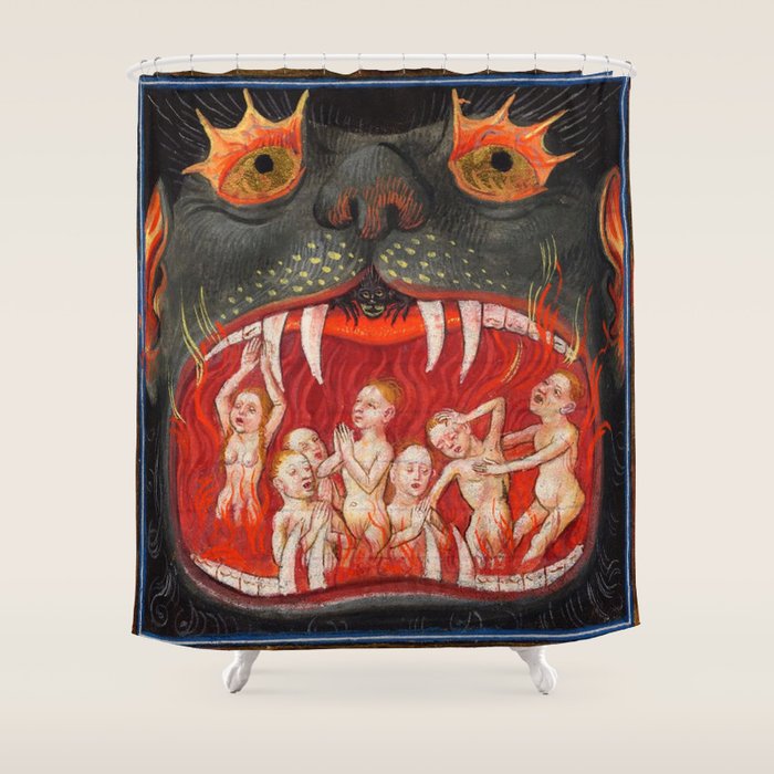 The mouth of Hell medieval art Shower Curtain