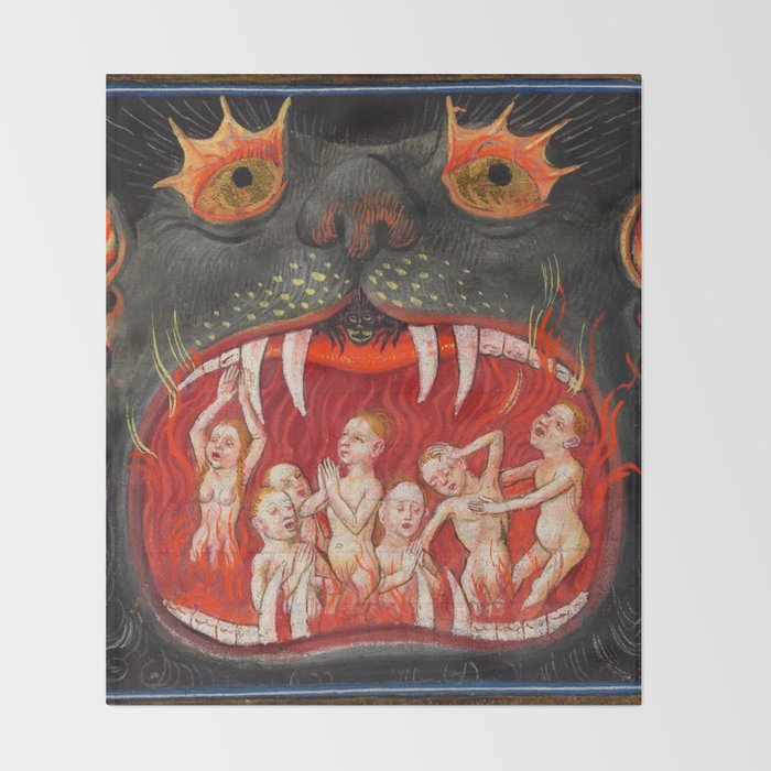 The mouth of Hell medieval art Throw Blanket Gallery Image 2