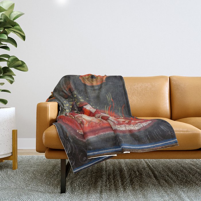 The mouth of Hell medieval art Throw Blanket Gallery Image 1