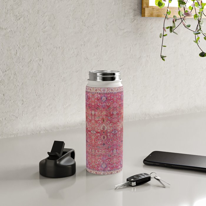 Pink Vintage Antique Oriental Traditional Moroccan Original Artwork Water Bottle Gallery Image 4