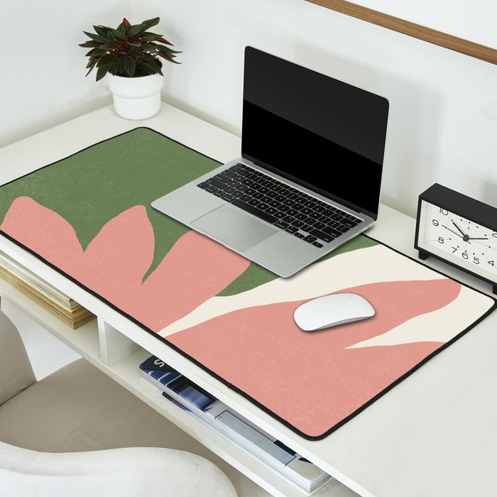 Leaves Minimalism - Pink Green Desk Mat Gallery Image 2