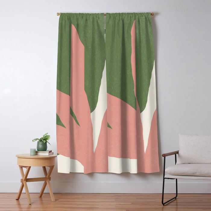 Leaves Minimalism - Pink Green Window Curtain Gallery Image 1