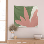 Leaves Minimalism - Pink Green Wall Tapestry Gallery Image 2