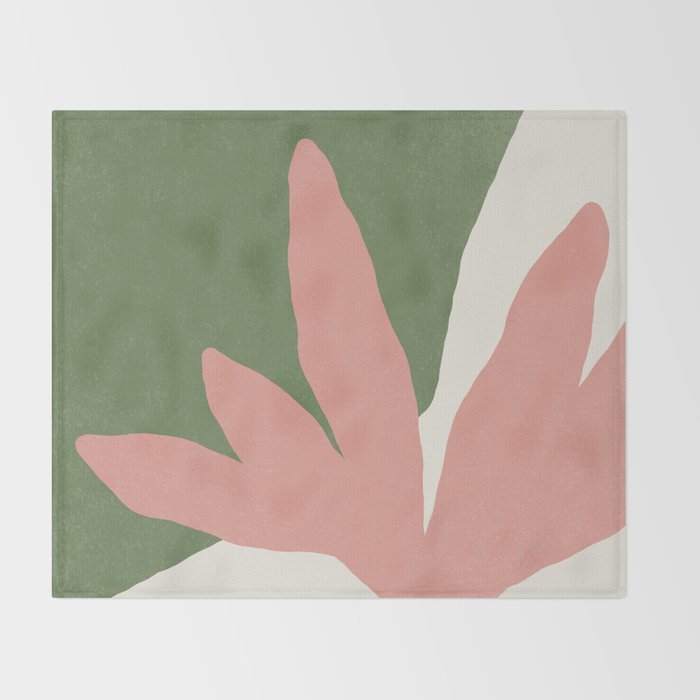 Leaves Minimalism - Pink Green Throw Blanket Gallery Image 2