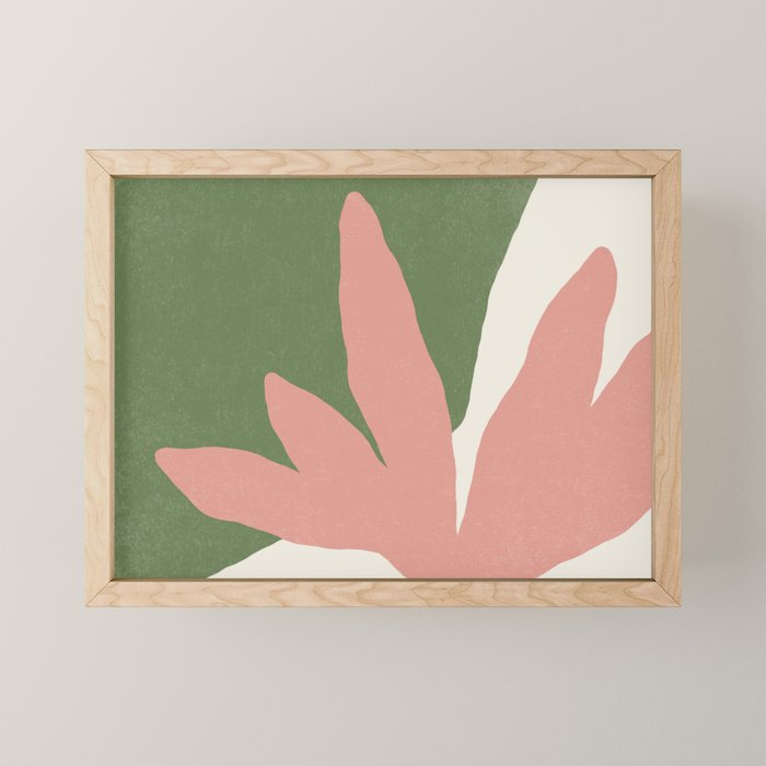 Leaves Minimalism - Pink Green Mini Art Print Gallery Image 1
