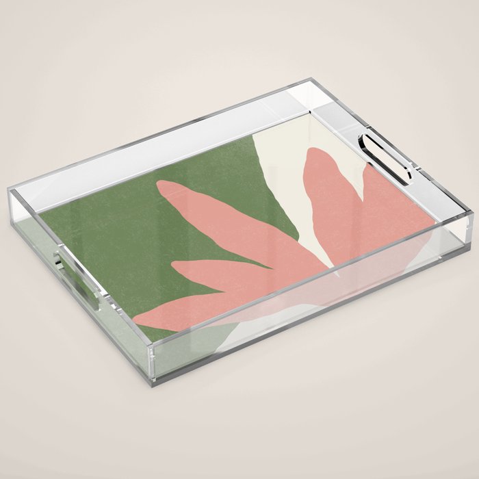 Leaves Minimalism - Pink Green Acrylic Tray Gallery Image 1