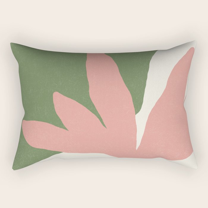 Leaves Minimalism - Pink Green Rectangular Pillow Gallery Image 2