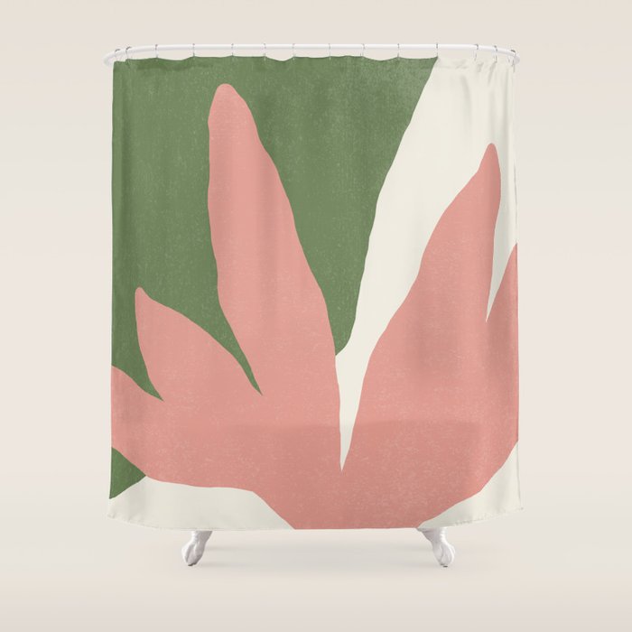 Leaves Minimalism - Pink Green Shower Curtain Gallery Image 1