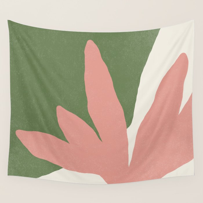 Leaves Minimalism - Pink Green Wall Tapestry Gallery Image 4