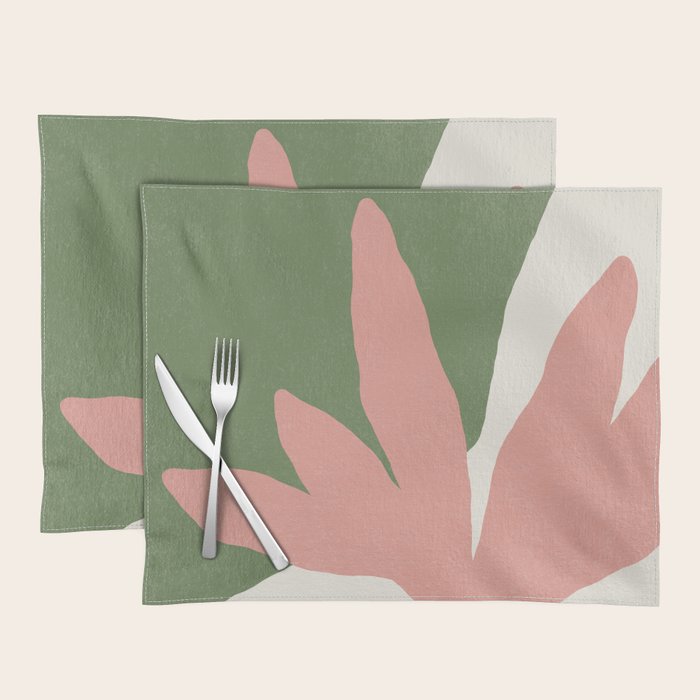 Leaves Minimalism - Pink Green Placemat Gallery Image 1