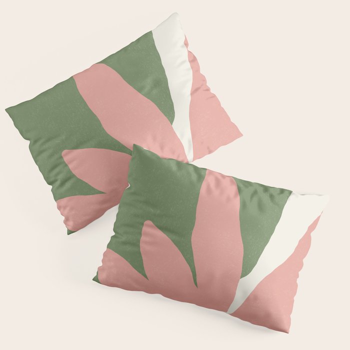 Leaves Minimalism - Pink Green Pillow Sham Gallery Image 1
