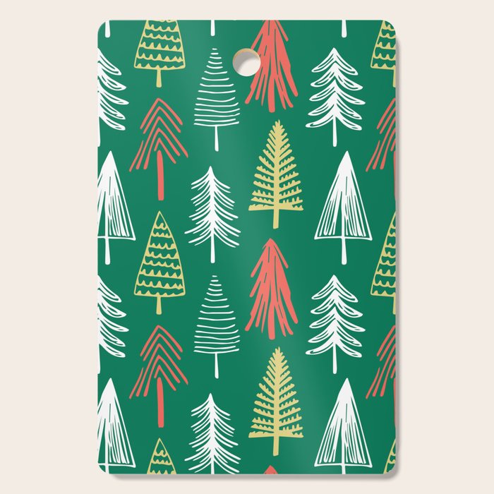 Green christmas pine tree doodle pattern Cutting Board Gallery Image 1