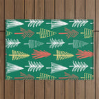 Green christmas pine tree doodle pattern Outdoor Rug Gallery Image 1