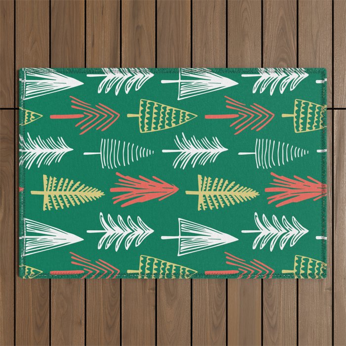 Green christmas pine tree doodle pattern Outdoor Rug Gallery Image 1