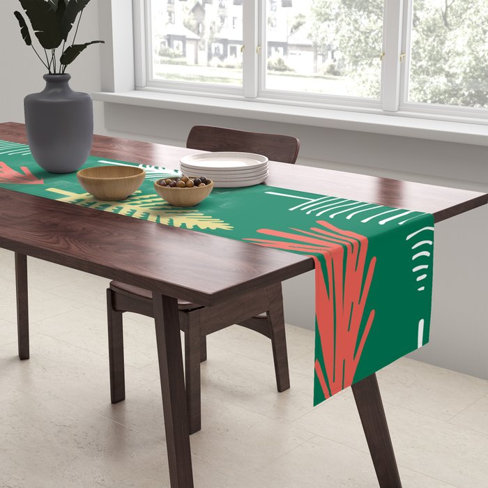 Green christmas pine tree doodle pattern Table Runner Gallery Image 2