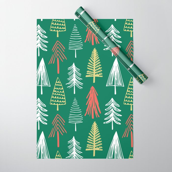 Green christmas pine tree doodle pattern Wrapping Paper Gallery Image 1