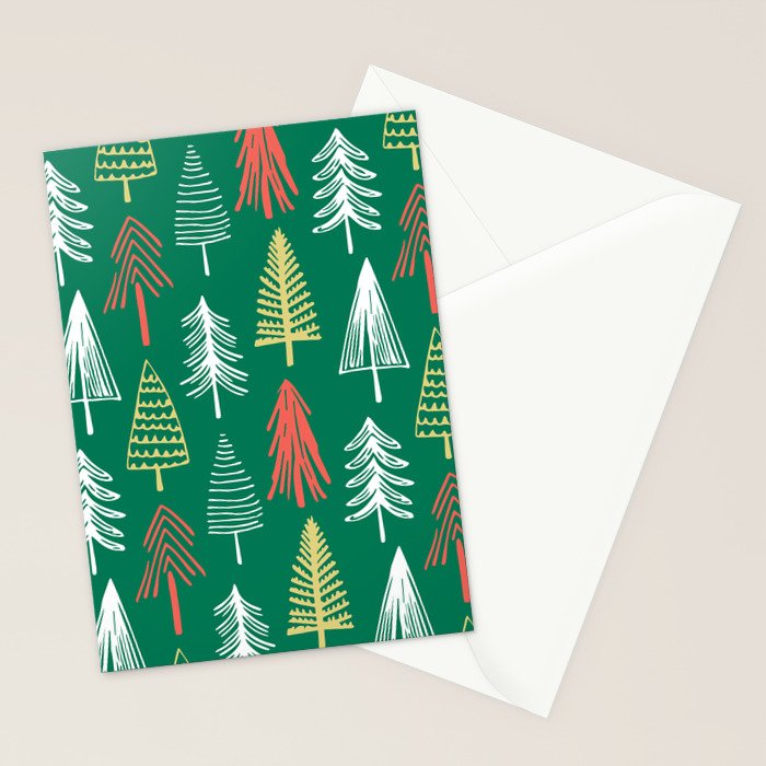 Green christmas pine tree doodle pattern Stationery Card Gallery Image 2