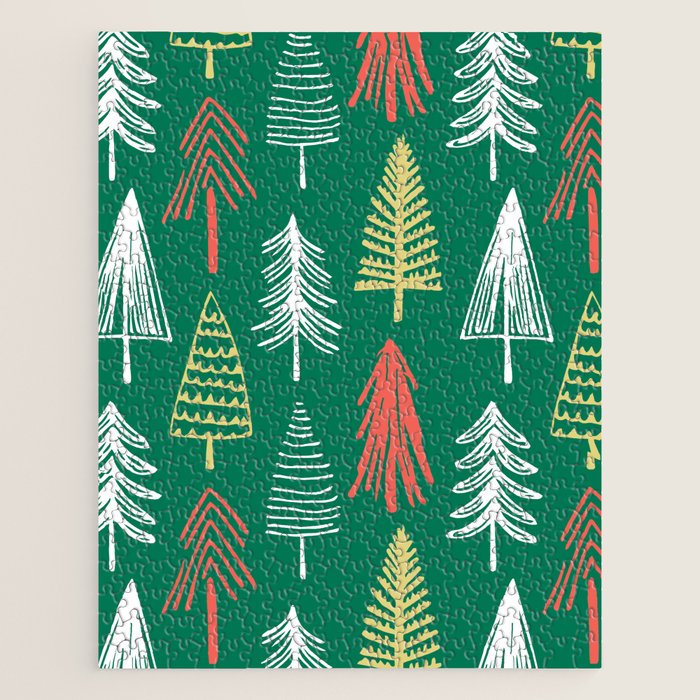 Green christmas pine tree doodle pattern Jigsaw Puzzle Gallery Image 1