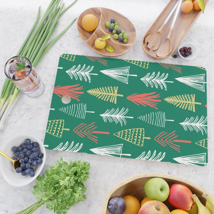 Green christmas pine tree doodle pattern Cutting Board Gallery Image 2