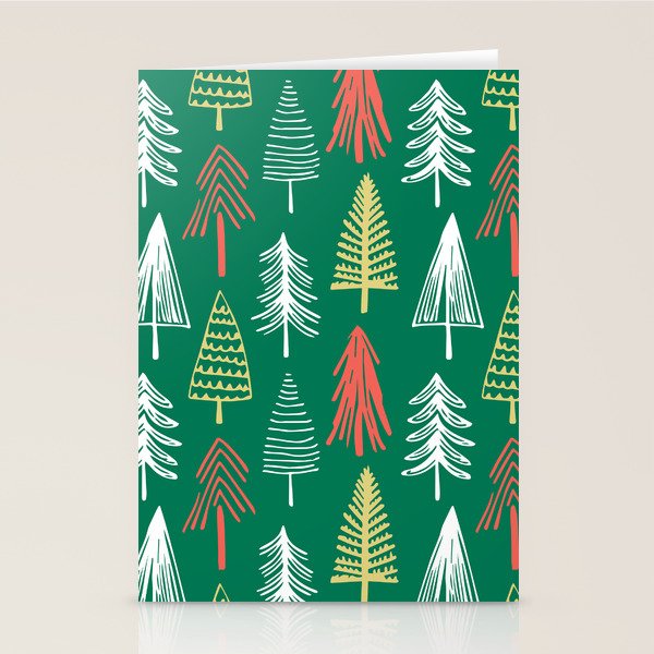 Green christmas pine tree doodle pattern Stationery Card Gallery Image 1
