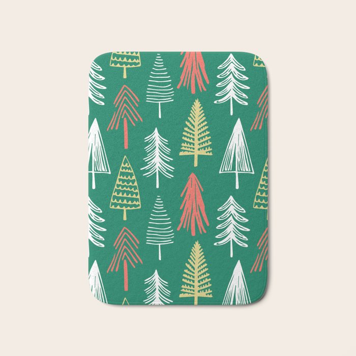 Green christmas pine tree doodle pattern Bath Mat Gallery Image 1