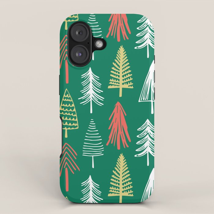 Green christmas pine tree doodle pattern iPhone Case Gallery Image 1
