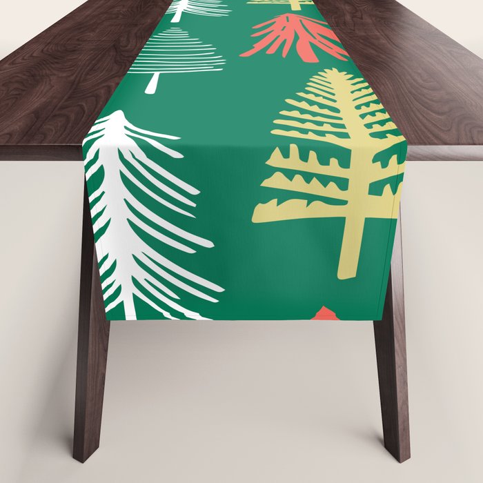 Green christmas pine tree doodle pattern Table Runner Gallery Image 1