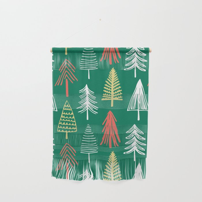 Green christmas pine tree doodle pattern Wall Hanging Gallery Image 1