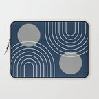 Mid Century Modern Geometric 106 in Navy Blue and Grey (Rainbow and Sun Abstraction) Laptop Sleeve Gallery Image 1