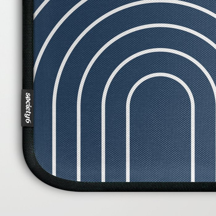 Mid Century Modern Geometric 106 in Navy Blue and Grey (Rainbow and Sun Abstraction) Laptop Sleeve Gallery Image 3