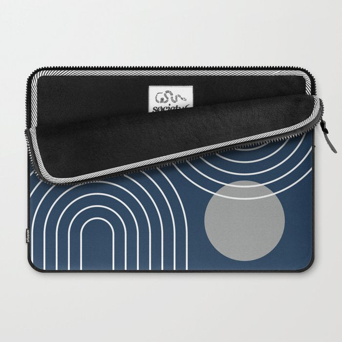Mid Century Modern Geometric 106 in Navy Blue and Grey (Rainbow and Sun Abstraction) Laptop Sleeve Gallery Image 2