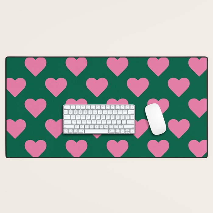 Bubblegum and Forest Just Hearts Desk Mat Gallery Image 1
