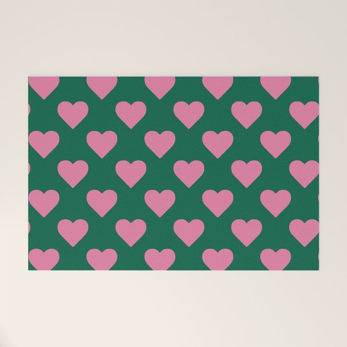 Bubblegum and Forest Just Hearts Welcome Mat Gallery Image 1