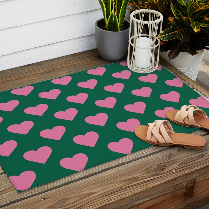 Bubblegum and Forest Just Hearts Outdoor Rug Gallery Image 2