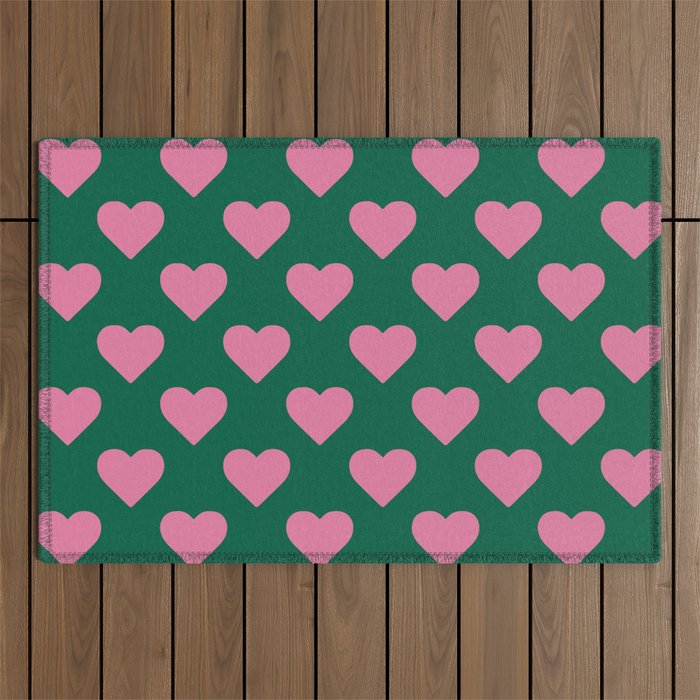 Bubblegum and Forest Just Hearts Outdoor Rug Gallery Image 1